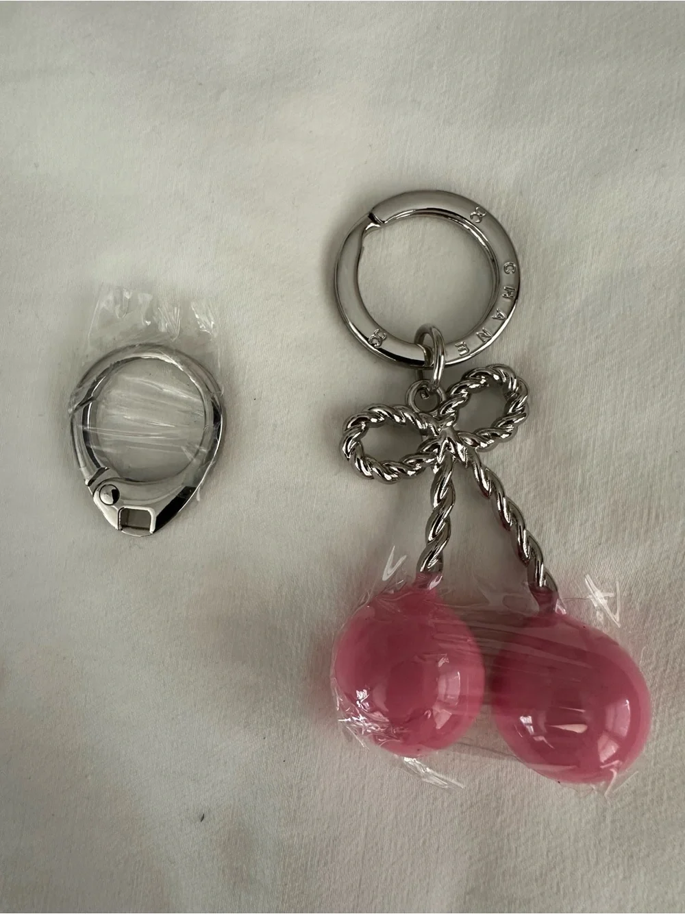 Silver Keyring with Pink Cherry Charm